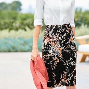 Talbots Pencil Skirt Black Floral Botanical Print Cotton 10 M Knee Length